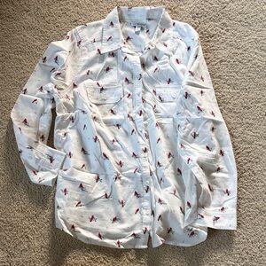 Croft & Barrow White Button Down Shirt with Red and Black Accents